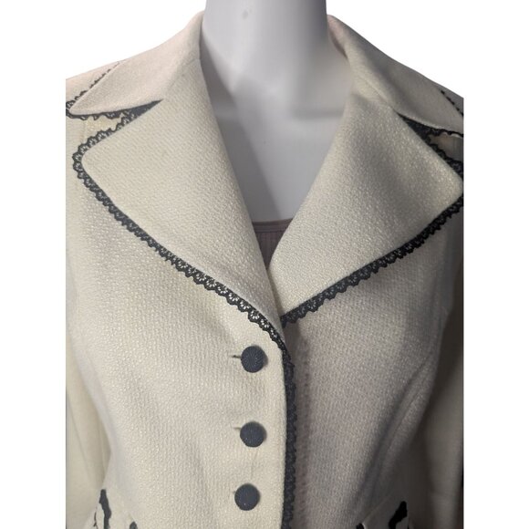 Tahari Arthur S Levine Textured Blazer Sz 10 Contrast Trim Romantic Preppy Party - Picture 2 of 10